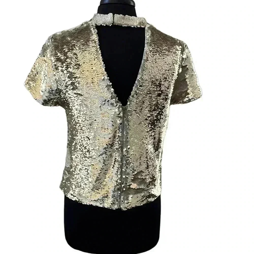 Anthropologie Hummingbird Sequin Open Back Blouse… - image 3
